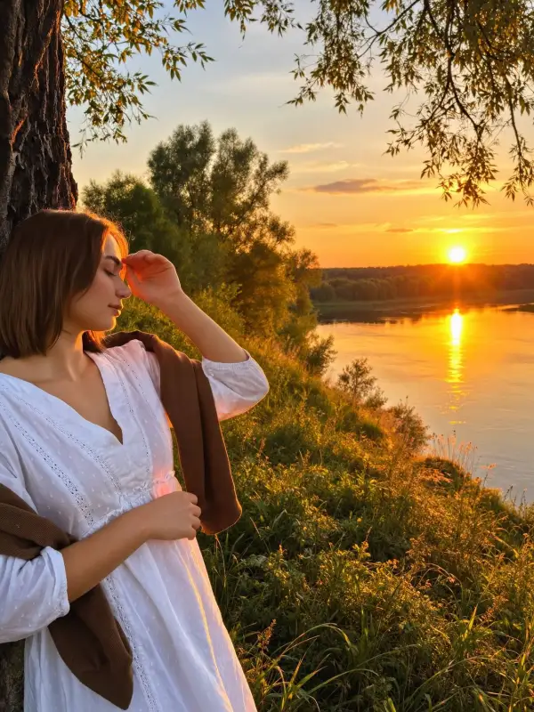 Женская фотосессия на закате у реки — работа Алёны Кузнецовой
